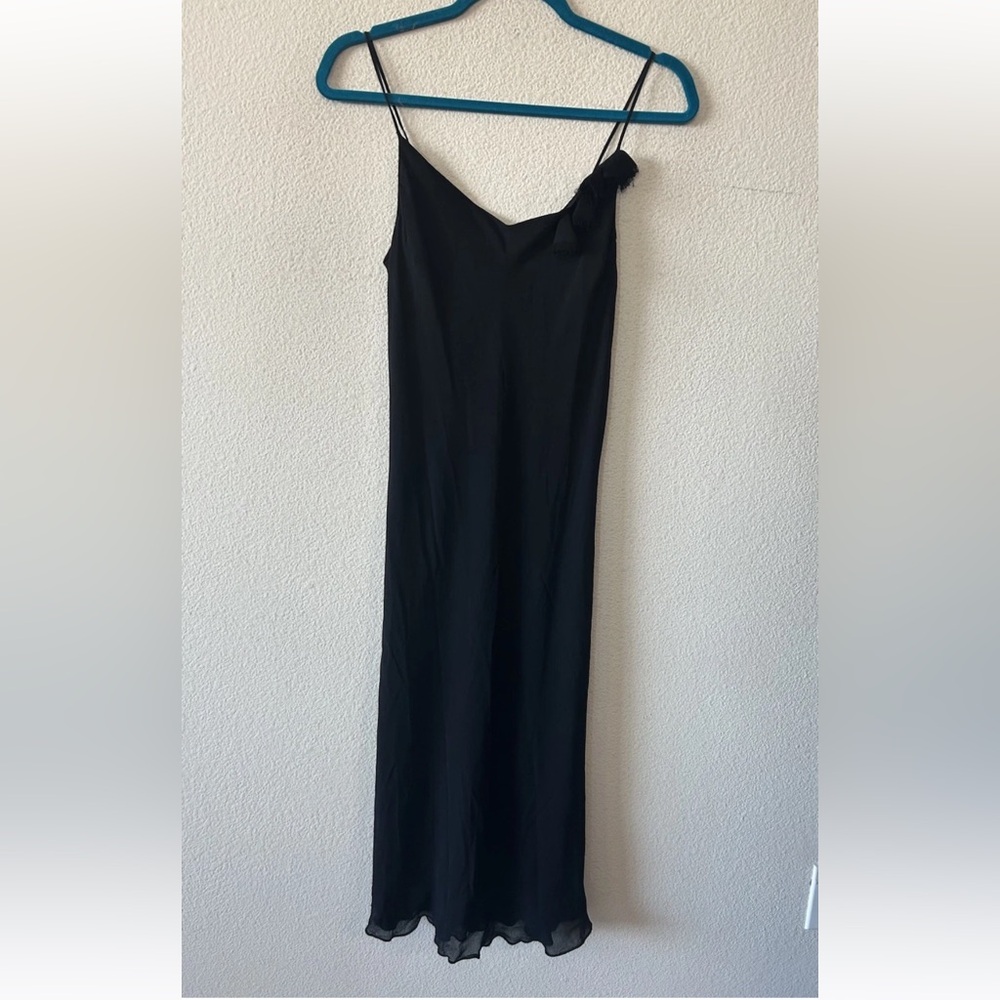 VTG 90s Lapis Black Slip Dress Midi Bias Cut Rayon USA Y2K Minimalist M - Picture 16 of 16